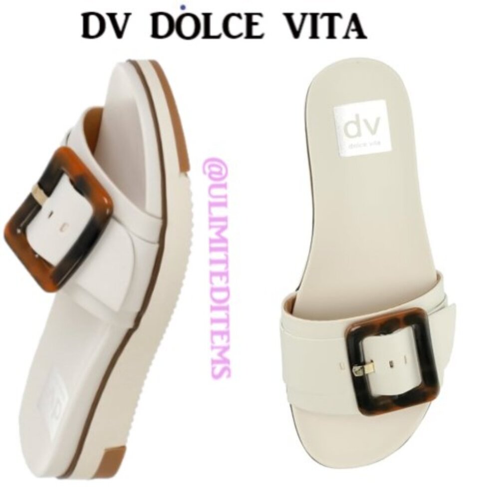DV DOLCE VITA WOMEN'S CASTOR TORTOISE SHELL BUCKLE SANDALS IVORY🆕FAST😮💨⚡🚚 - Picture 1 of 15